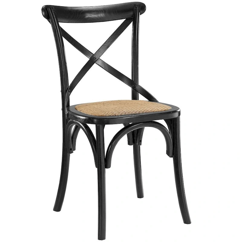 Chaise de salle à manger rustique en orme avec assise en rotin et pieds fuselés