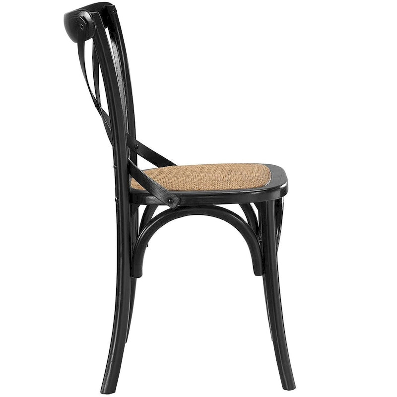 Chaise de salle à manger rustique en orme avec assise en rotin et pieds fuselés