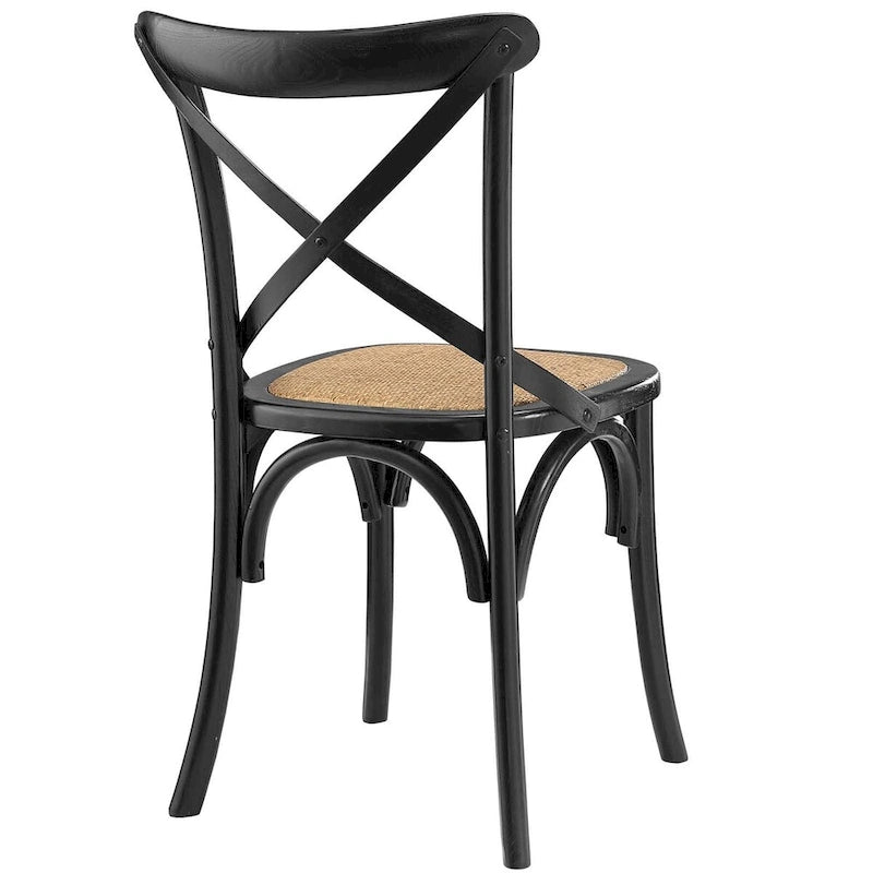 Chaise de salle à manger rustique en orme avec assise en rotin et pieds fuselés