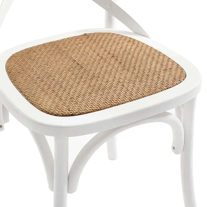Chaise de salle à manger rustique en orme avec assise en rotin et pieds fuselés