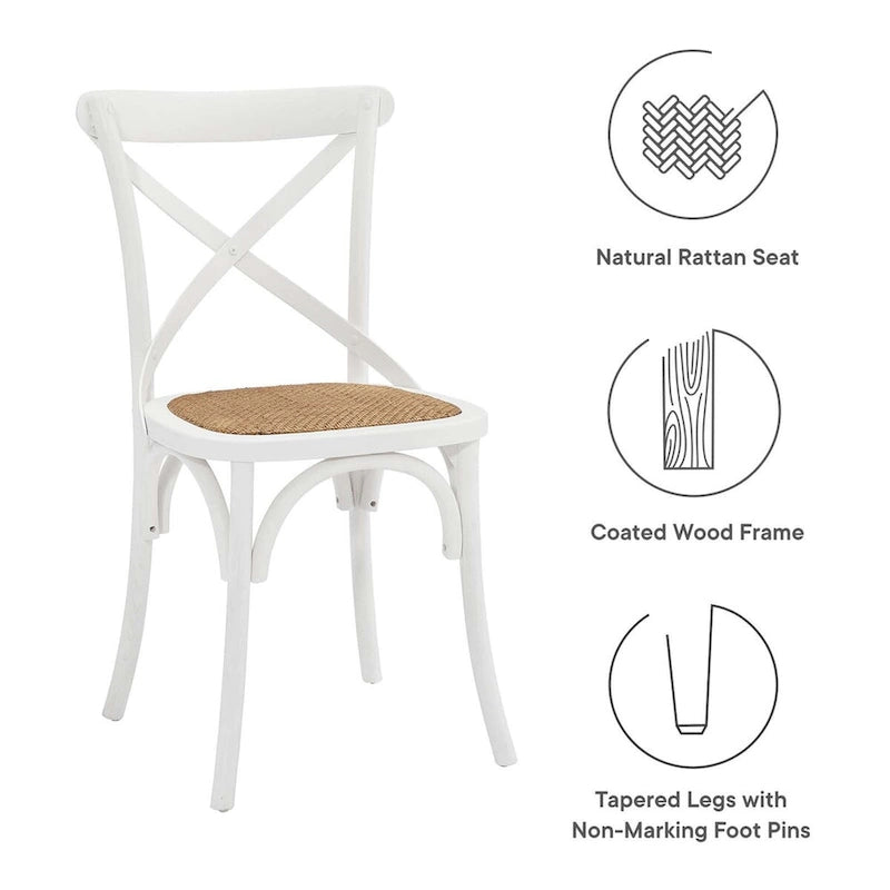Chaise de salle à manger rustique en orme avec assise en rotin et pieds fuselés