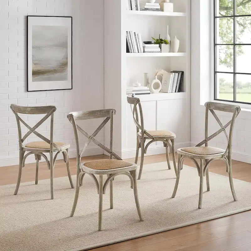 Chaise de salle à manger rustique en orme avec assise en rotin et pieds fuselés