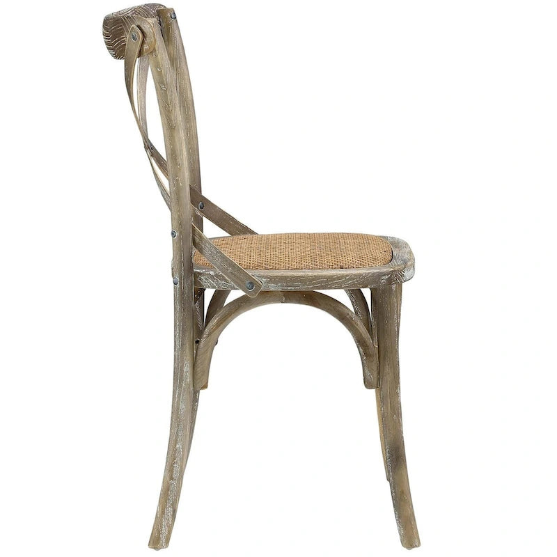 Chaise de salle à manger rustique en orme avec assise en rotin et pieds fuselés
