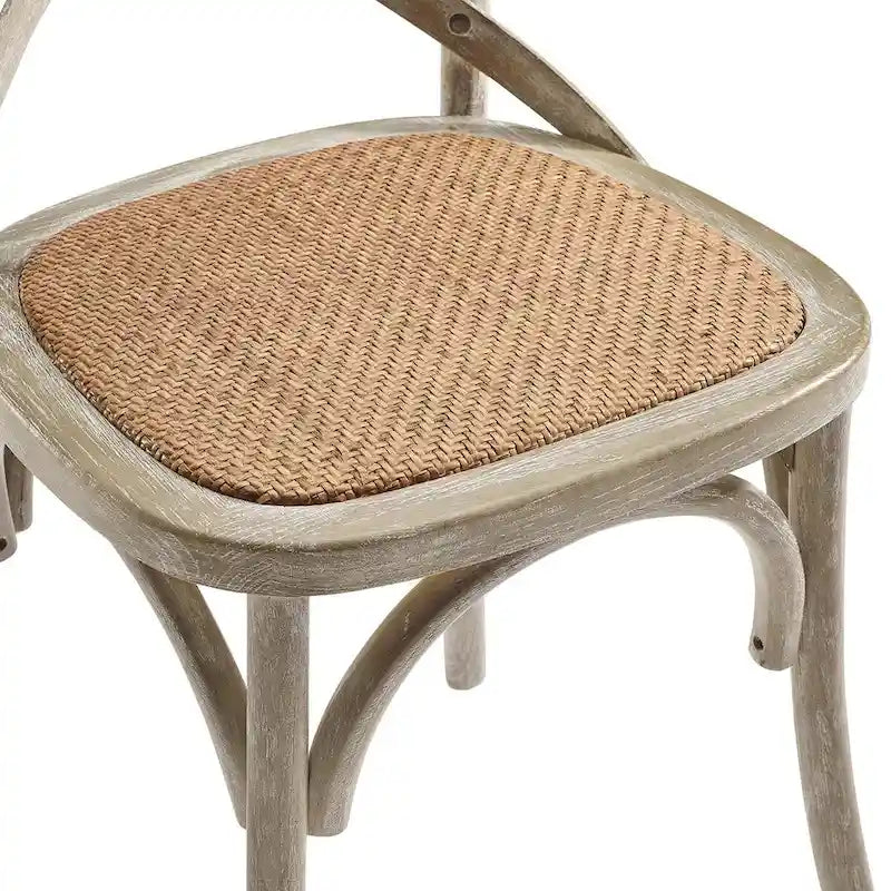 Chaise de salle à manger rustique en orme avec assise en rotin et pieds fuselés