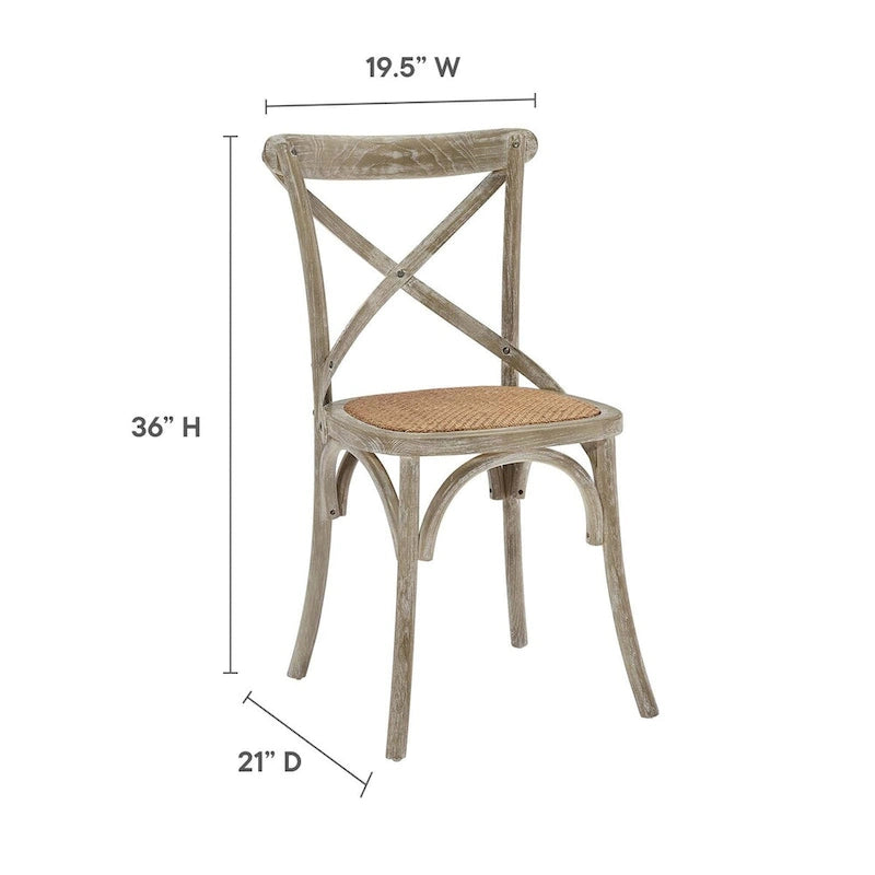 Chaise de salle à manger rustique en orme avec assise en rotin et pieds fuselés