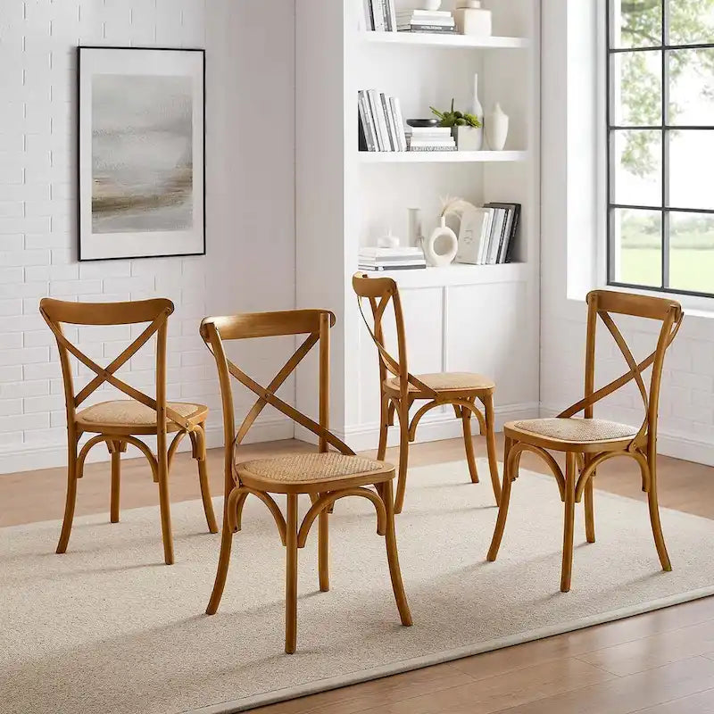 Chaise de salle à manger rustique en orme avec assise en rotin et pieds fuselés