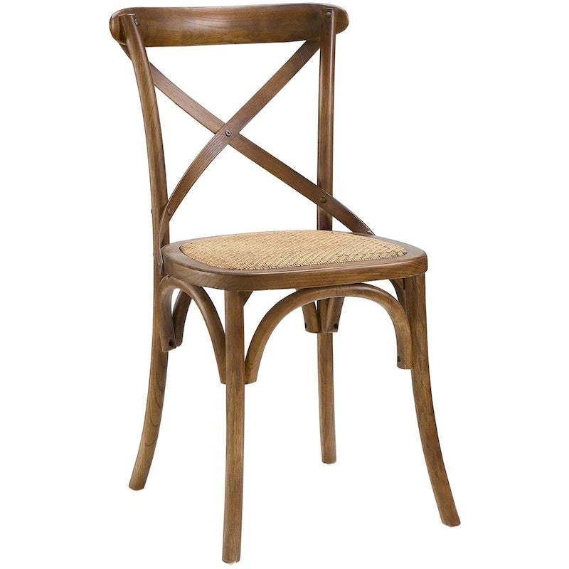 Chaise de salle à manger rustique en orme avec assise en rotin et pieds fuselés