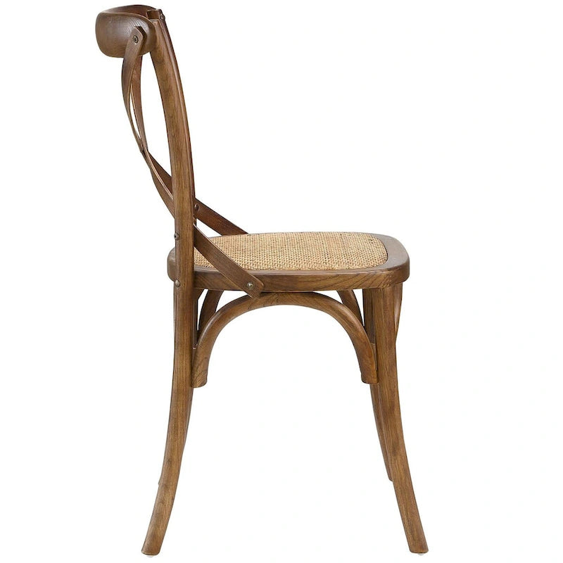 Chaise de salle à manger rustique en orme avec assise en rotin et pieds fuselés