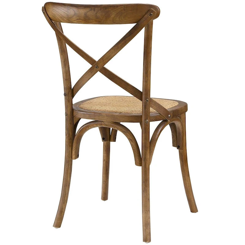 Chaise de salle à manger rustique en orme avec assise en rotin et pieds fuselés