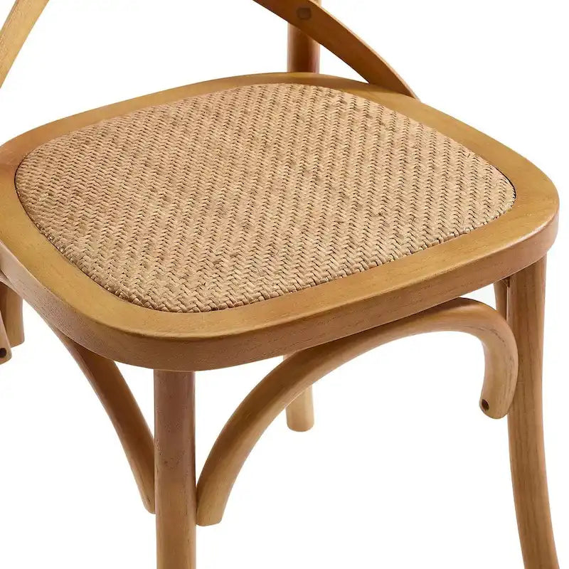 Chaise de salle à manger rustique en orme avec assise en rotin et pieds fuselés