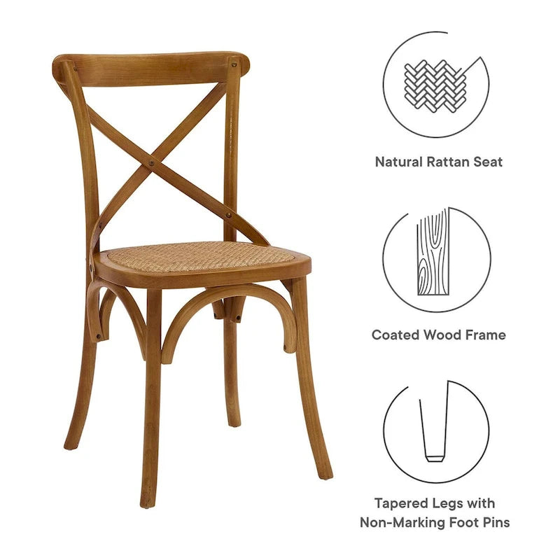 Chaise de salle à manger rustique en orme avec assise en rotin et pieds fuselés