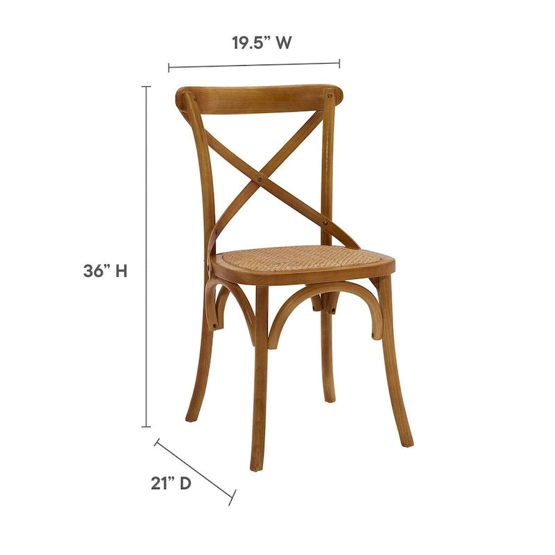Chaise de salle à manger rustique en orme avec assise en rotin et pieds fuselés