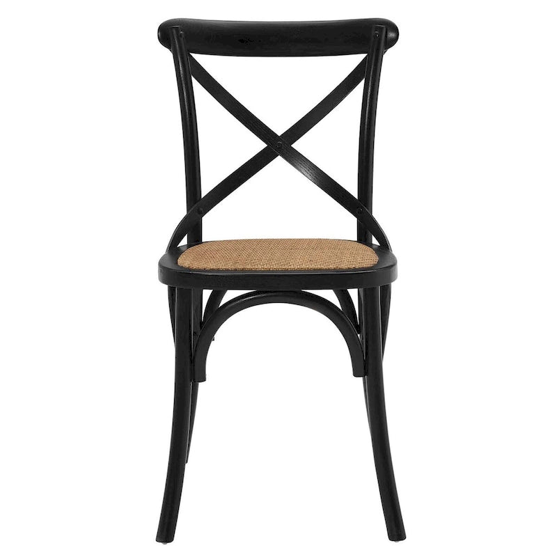 Chaise de salle à manger rustique en orme avec assise en rotin et pieds fuselés