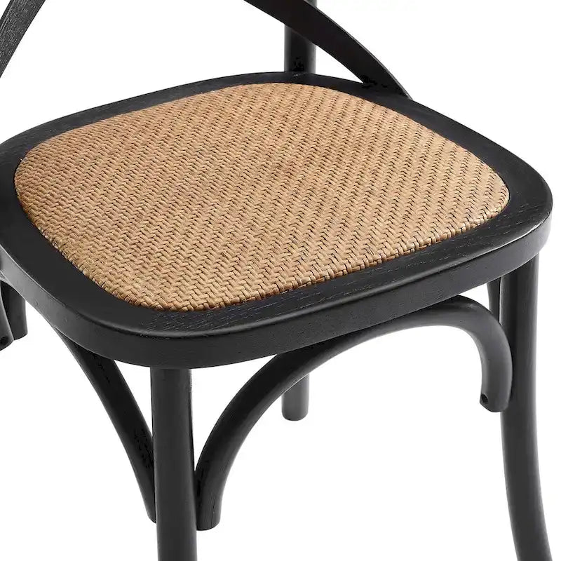 Chaise de salle à manger rustique en orme avec assise en rotin et pieds fuselés