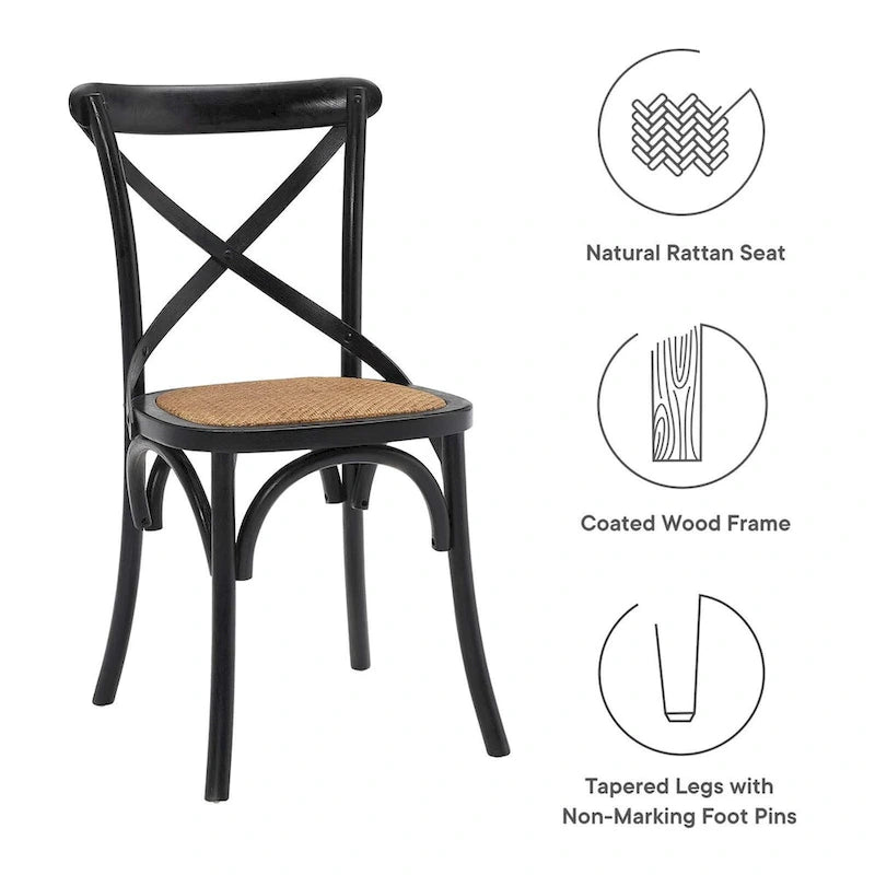 Chaise de salle à manger rustique en orme avec assise en rotin et pieds fuselés