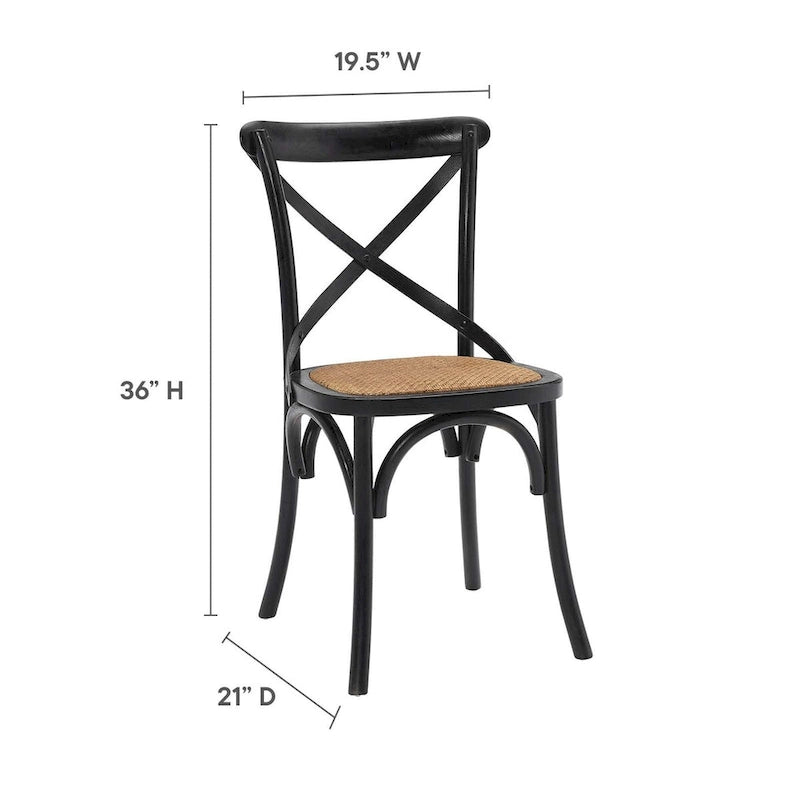 Chaise de salle à manger rustique en orme avec assise en rotin et pieds fuselés