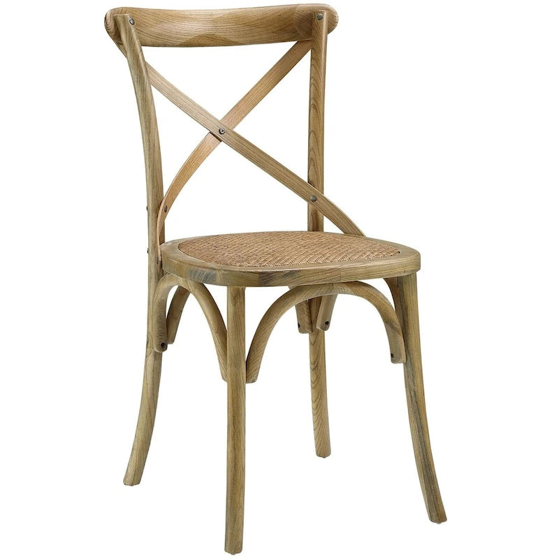 Chaise de salle à manger rustique en orme avec assise en rotin et pieds fuselés