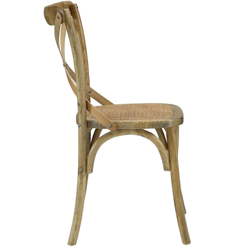 Chaise de salle à manger rustique en orme avec assise en rotin et pieds fuselés