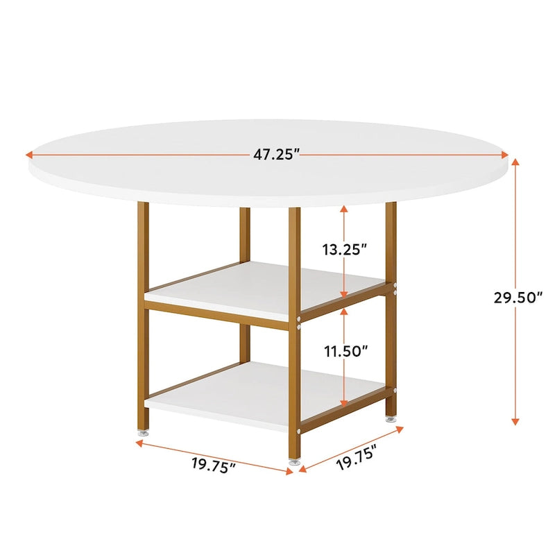 Table à manger ronde de 47 pouces avec étagères de rangement à 2 niveaux
