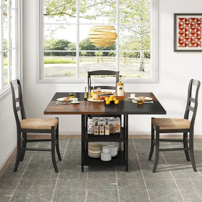 Table à manger ronde de 47 pouces avec étagères de rangement à 2 niveaux