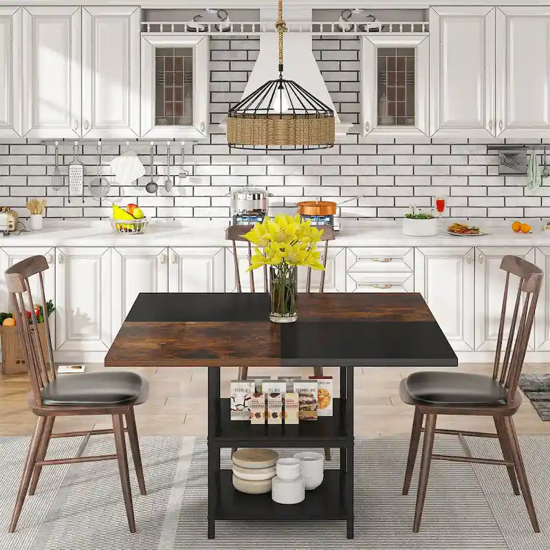Table à manger ronde de 47 pouces avec étagères de rangement à 2 niveaux