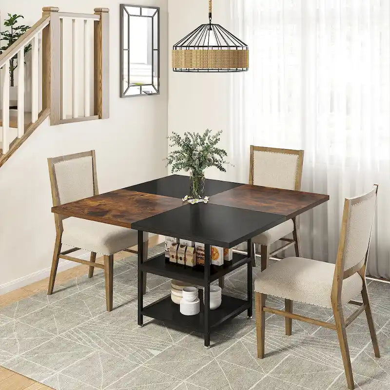 Table à manger ronde de 47 pouces avec étagères de rangement à 2 niveaux