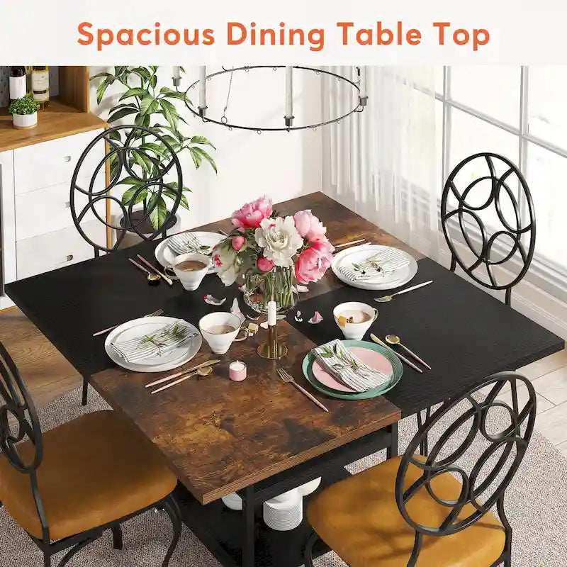 Table à manger ronde de 47 pouces avec étagères de rangement à 2 niveaux