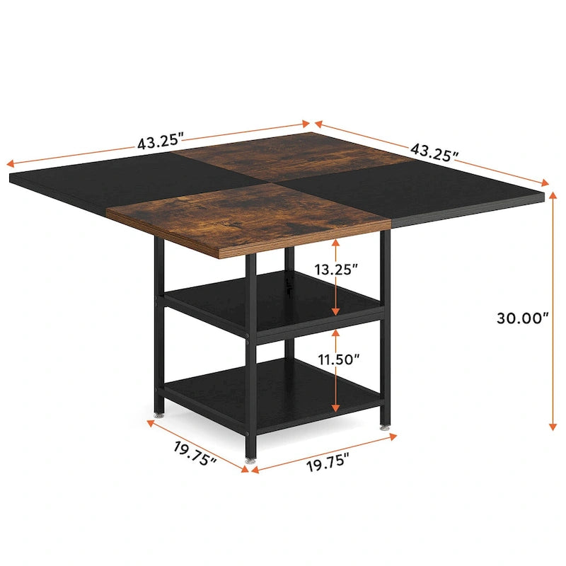 Table à manger ronde de 47 pouces avec étagères de rangement à 2 niveaux