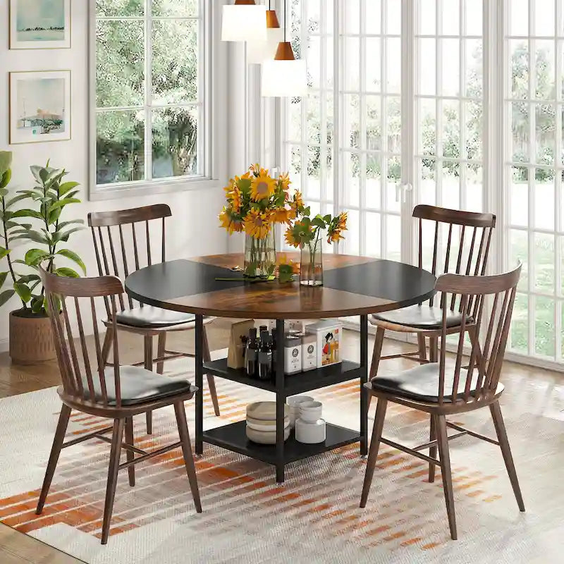 Table à manger ronde de 47 pouces avec étagères de rangement à 2 niveaux