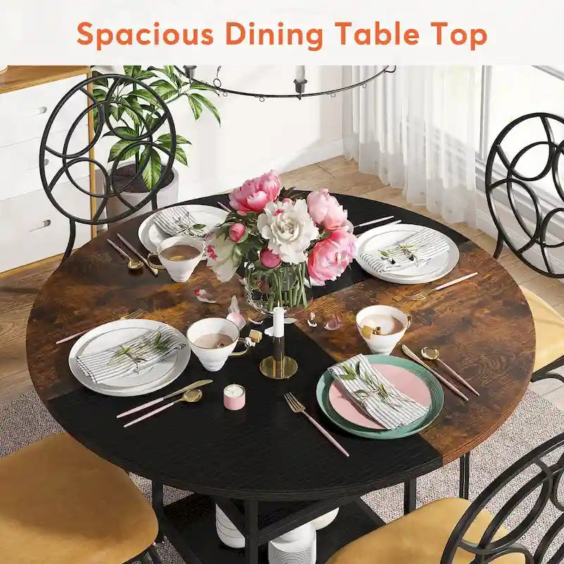 Table à manger ronde de 47 pouces avec étagères de rangement à 2 niveaux