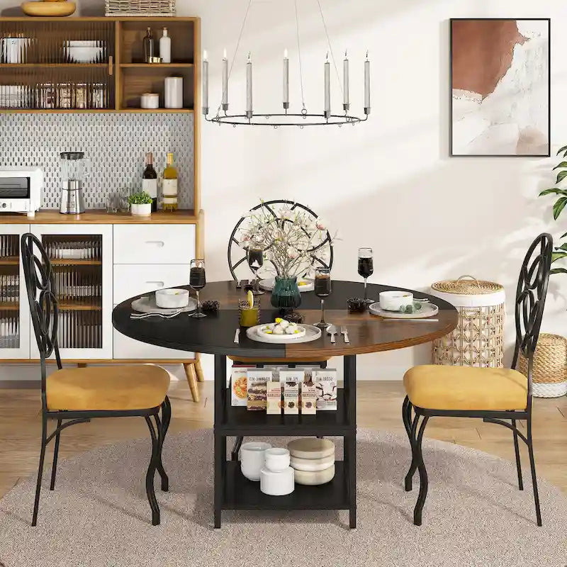 Table à manger ronde de 47 pouces avec étagères de rangement à 2 niveaux