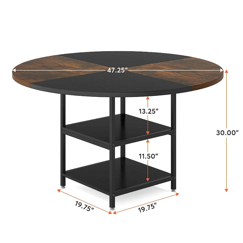 Table à manger ronde de 47 pouces avec étagères de rangement à 2 niveaux
