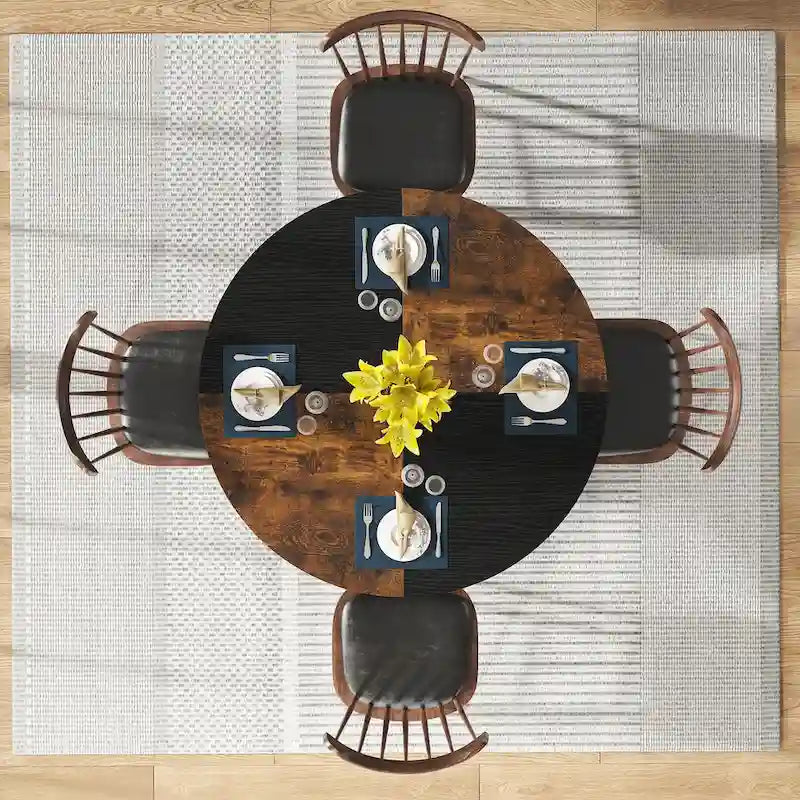 Table à manger ronde de 47 pouces avec étagères de rangement à 2 niveaux