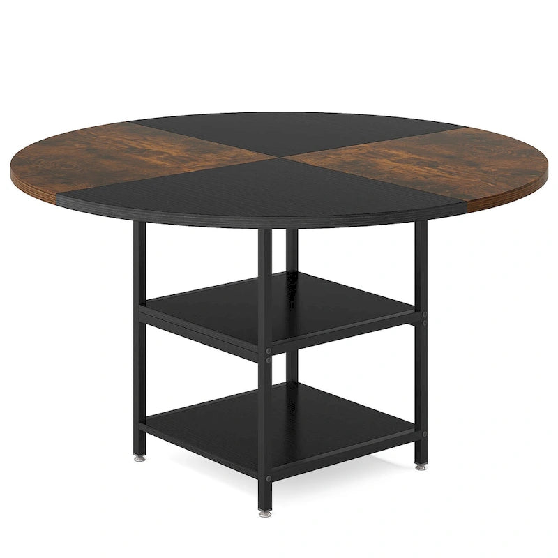 Table à manger ronde de 47 pouces avec étagères de rangement à 2 niveaux
