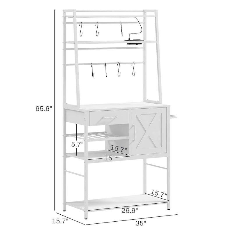 Étagère de cuisine avec prise de courant et lumières LED, meuble bar à café avec étagères de rangement et support pour micro-ondes