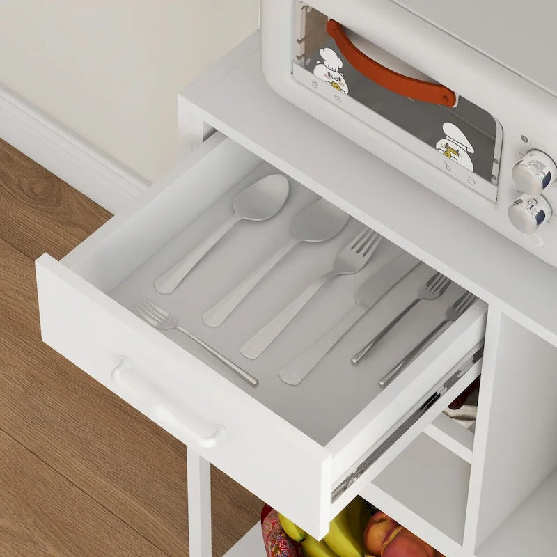 Étagère de cuisine avec prise de courant et lumières LED, meuble bar à café avec étagères de rangement et support pour micro-ondes