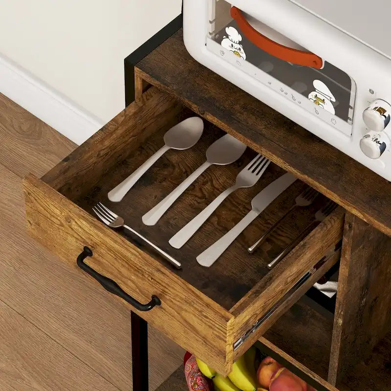 Étagère de cuisine avec prise de courant et lumières LED, meuble bar à café avec étagères de rangement et support pour micro-ondes