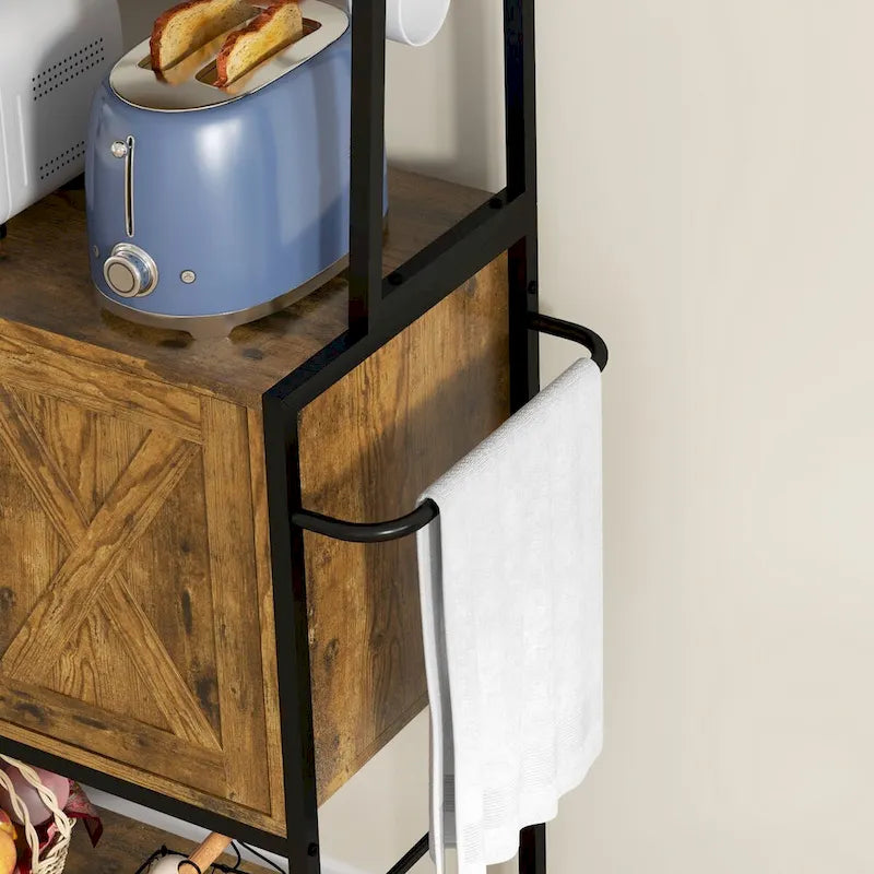 Étagère de cuisine avec prise de courant et lumières LED, meuble bar à café avec étagères de rangement et support pour micro-ondes