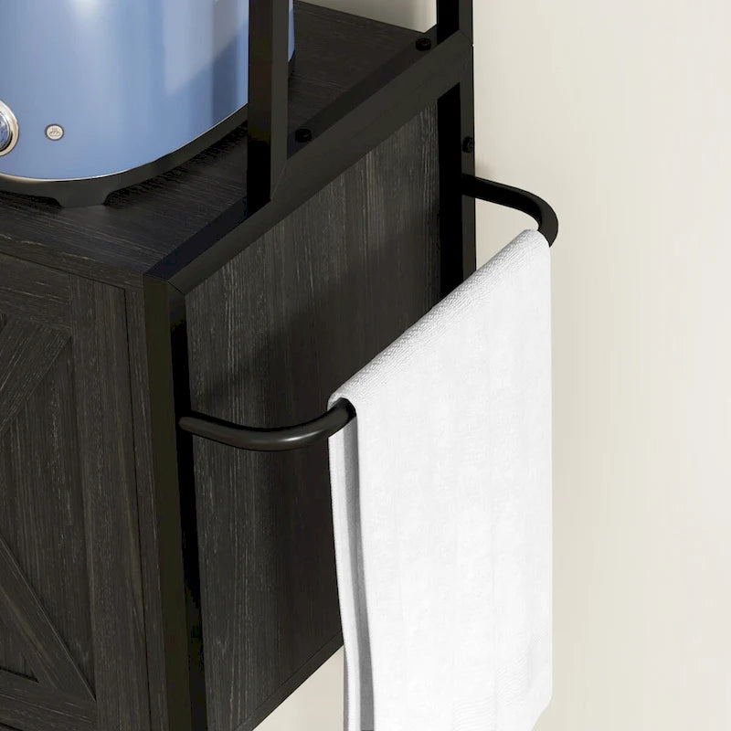 Étagère de cuisine avec prise de courant et lumières LED, meuble bar à café avec étagères de rangement et support pour micro-ondes