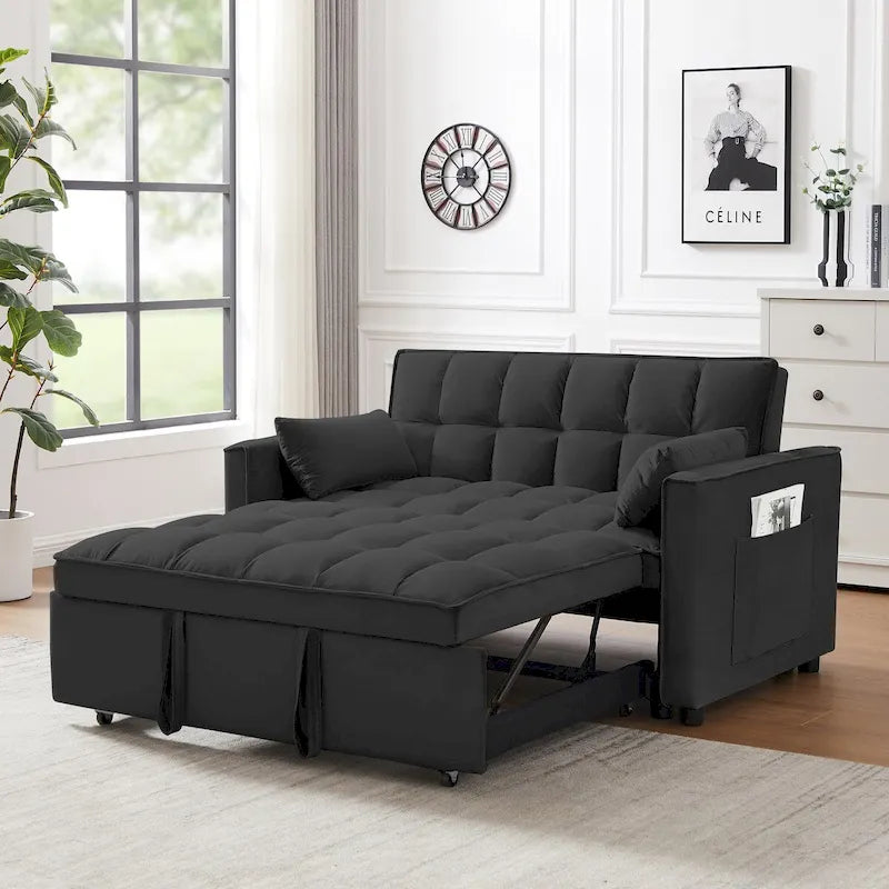 Causeuse convertible moderne en velours avec lit gigogne