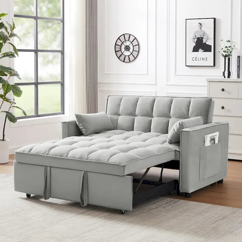 Causeuse convertible moderne en velours avec lit gigogne