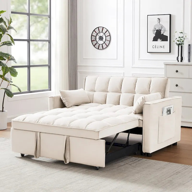 Causeuse convertible moderne en velours avec lit gigogne