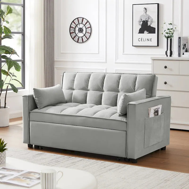 Causeuse convertible moderne en velours avec lit gigogne