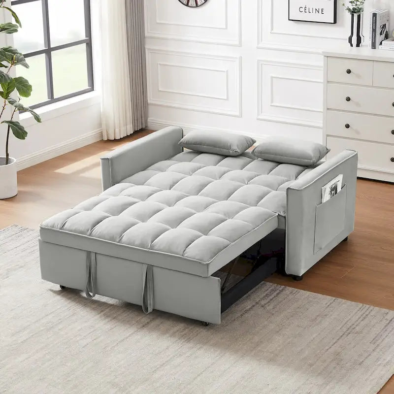 Causeuse convertible moderne en velours avec lit gigogne