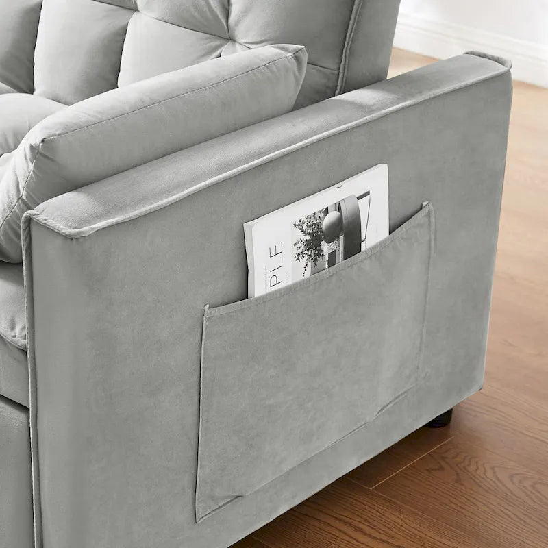 Causeuse convertible moderne en velours avec lit gigogne