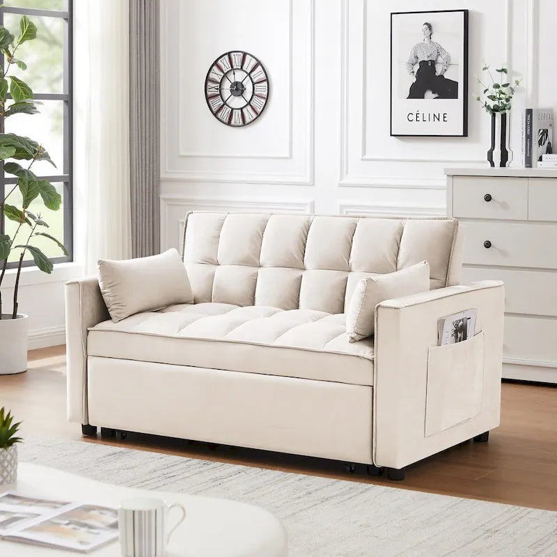 Causeuse convertible moderne en velours avec lit gigogne