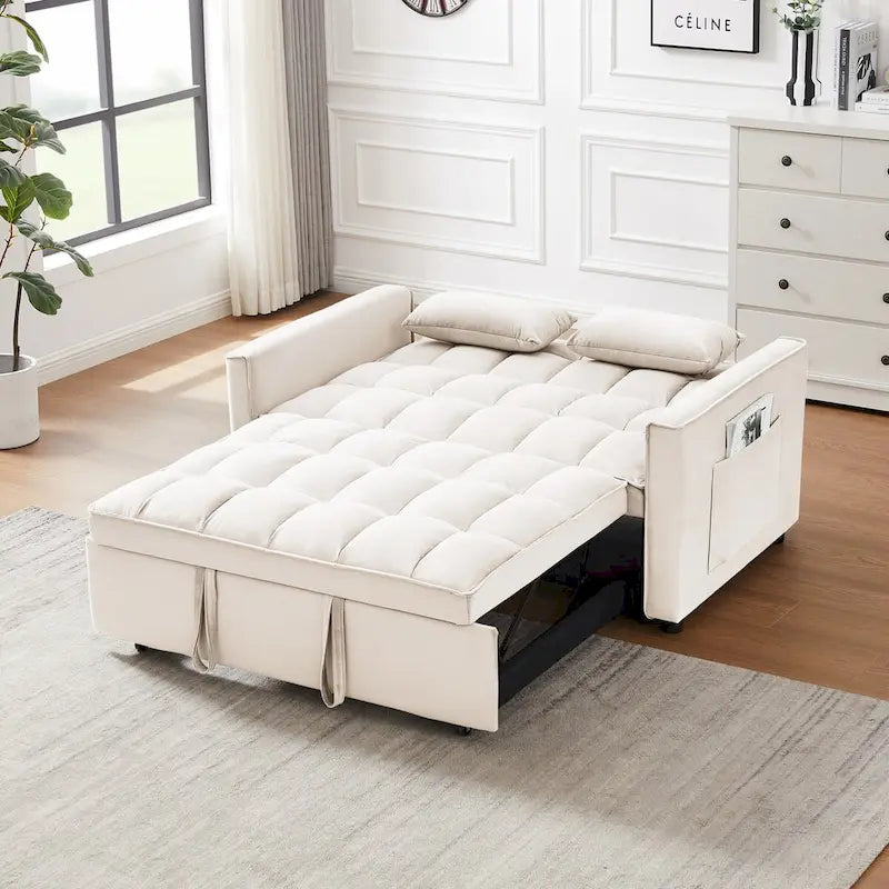 Causeuse convertible moderne en velours avec lit gigogne