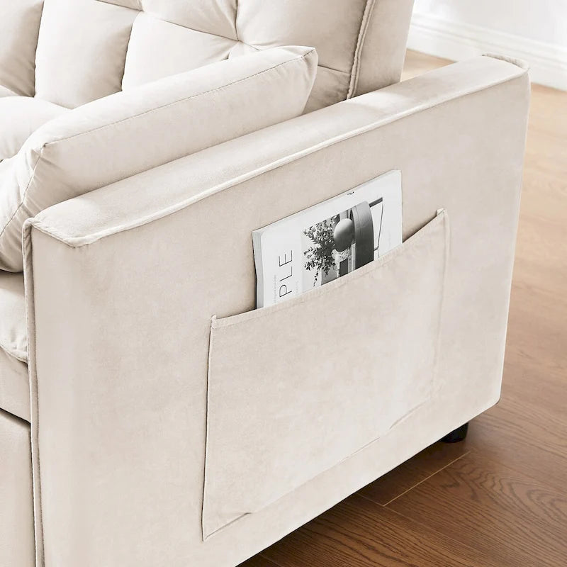 Causeuse convertible moderne en velours avec lit gigogne