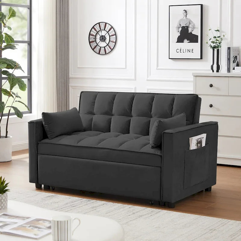 Causeuse convertible moderne en velours avec lit gigogne