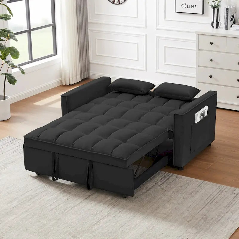 Causeuse convertible moderne en velours avec lit gigogne